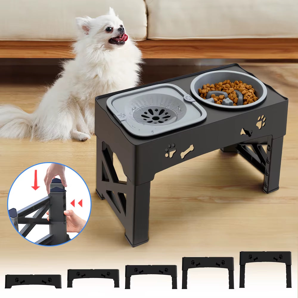 3 in 1 Adjustable Height Pet Slow Feeder and Splash-proof Water Bowl