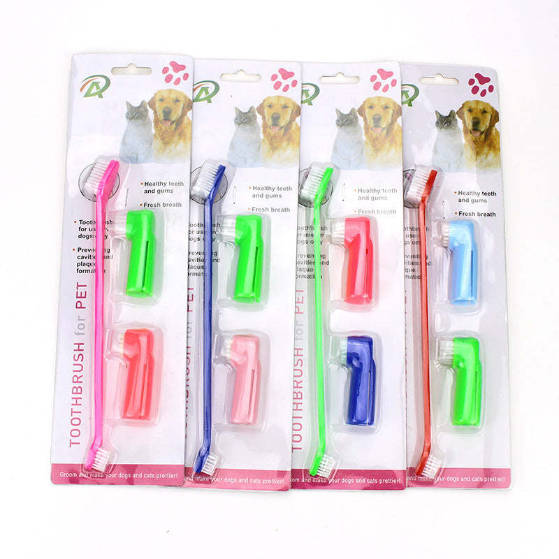 Pet Toothbrush Three-Piece Set, Double-Headed