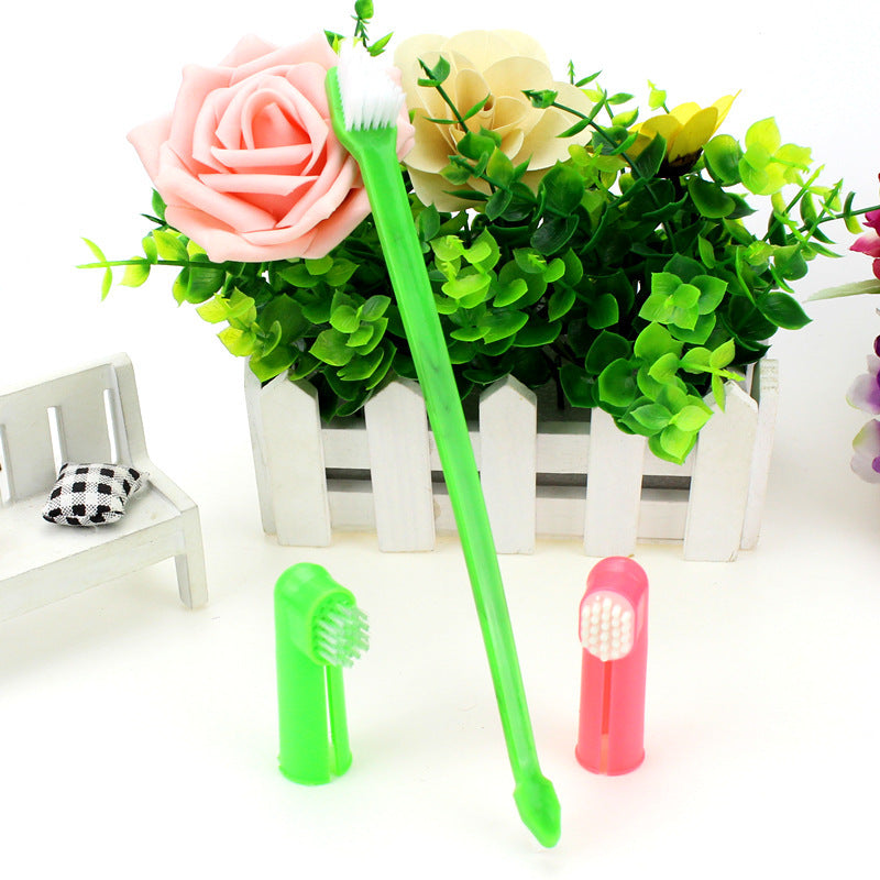 Pet Toothbrush Three-Piece Set, Double-Headed