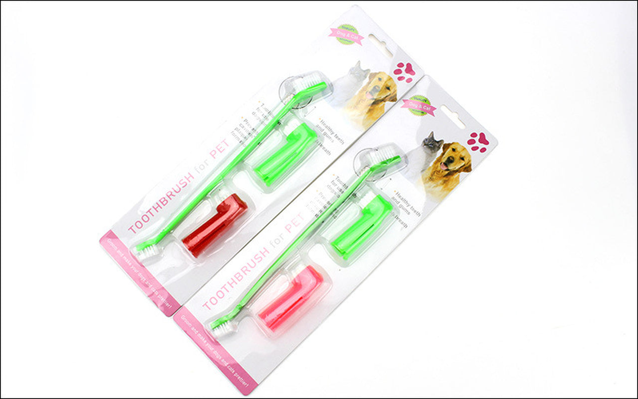 Pet Toothbrush Three-Piece Set, Double-Headed