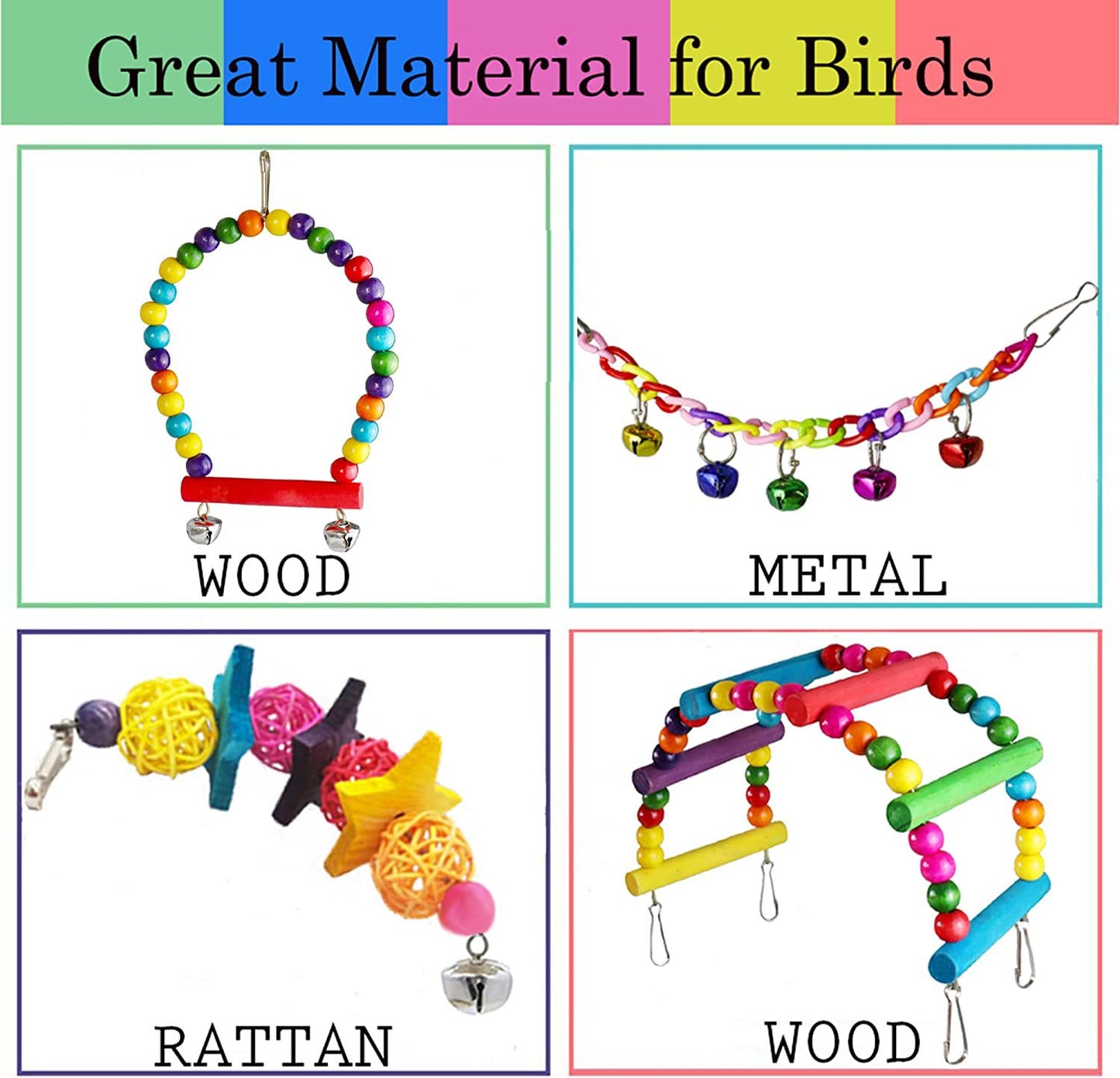 7Pcs Parrot Toys Bird Cage Accessories