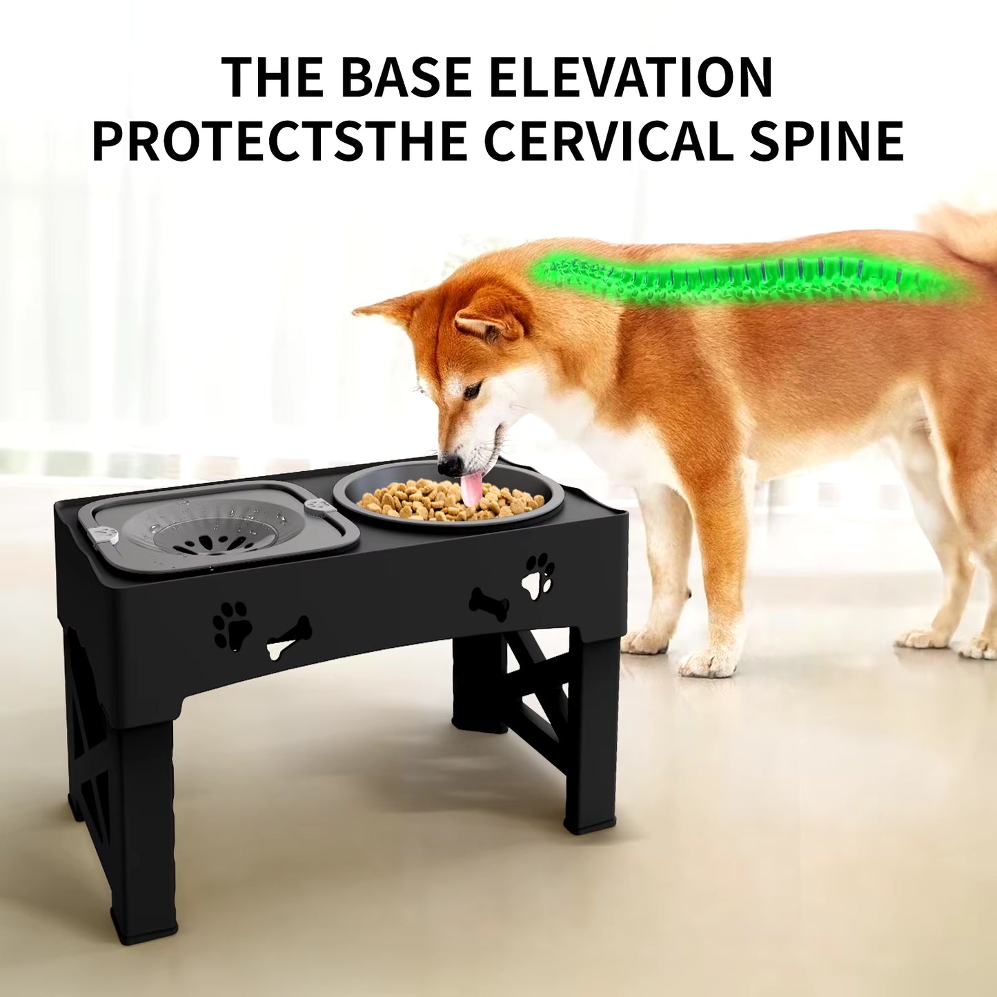 3 in 1 Adjustable Height Pet Slow Feeder and Splash-proof Water Bowl