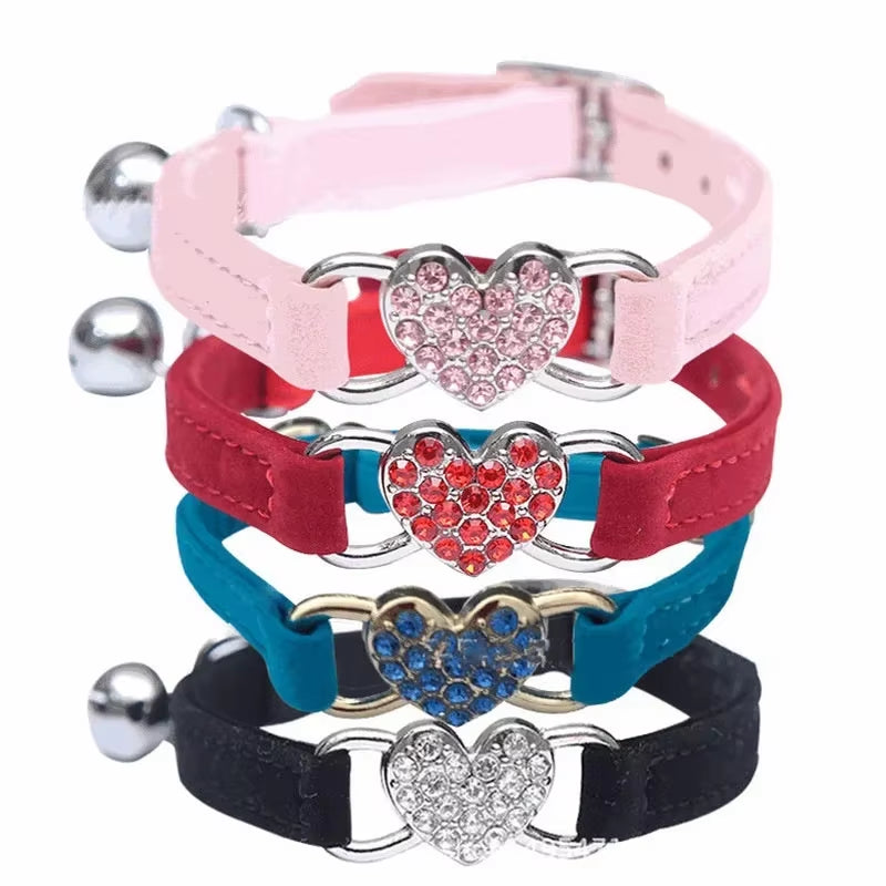 Crystal Elastic Heart Shape  Cat Collar 