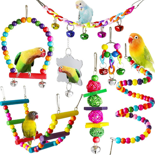 7Pcs Parrot Toys Bird Cage Accessories