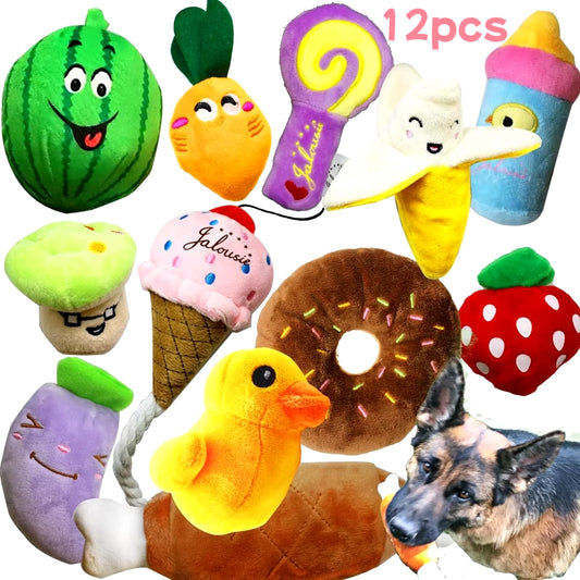 12 Piece Set of Plush Animal Dog Toys