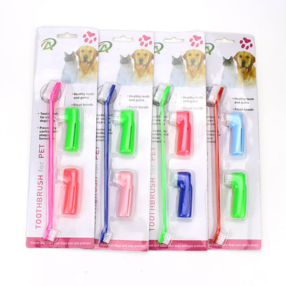 Pet Toothbrush Three-Piece Set, Double-Headed