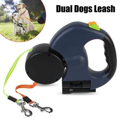 Retractable Reflective Dual Pet Leash Lead with Lights 