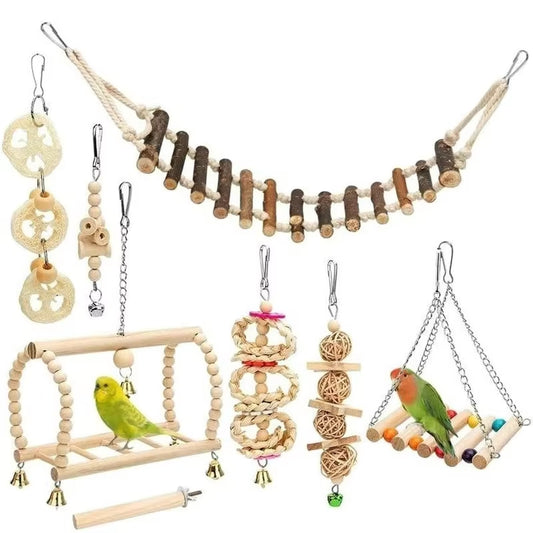 8PCS Set Combination Parrot Bird Toys 