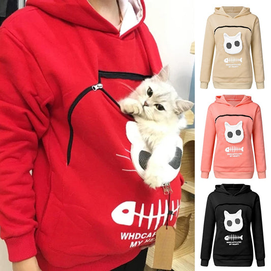  Hoodie Sweatshirt with Cat Pet Pocket 