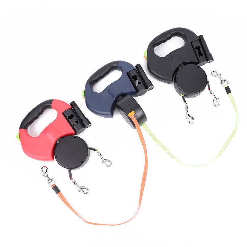 Retractable Reflective Dual Pet Leash Lead with Lights 