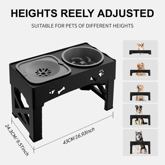 3 in 1  Adjustable Height Pet Slow Feeder and Splash-proof Water Bowl