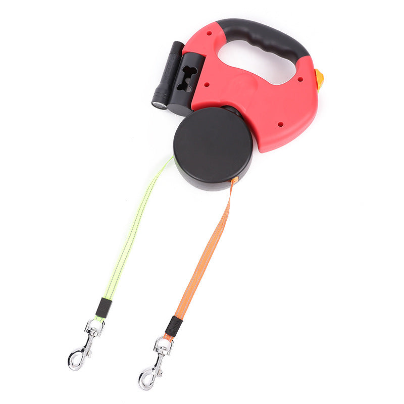Retractable Reflective Dual Pet Leash Lead with Lights 
