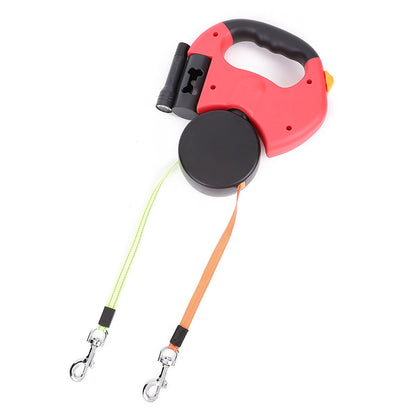 Retractable Reflective Dual Pet Leash Lead with Lights 