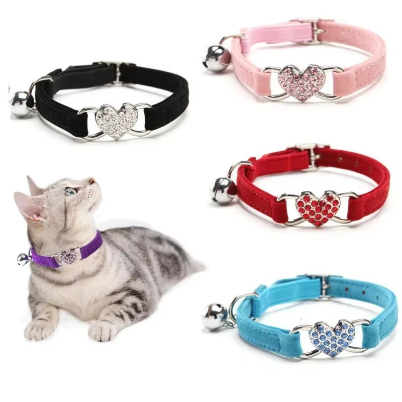 Crystal Elastic Heart Shape  Cat Collar 