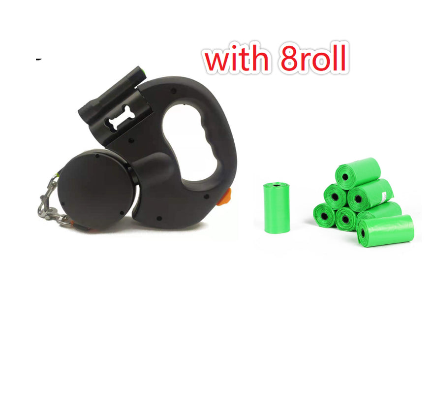 Retractable Reflective Dual Pet Leash Lead 360 Swivel and with Lights 
