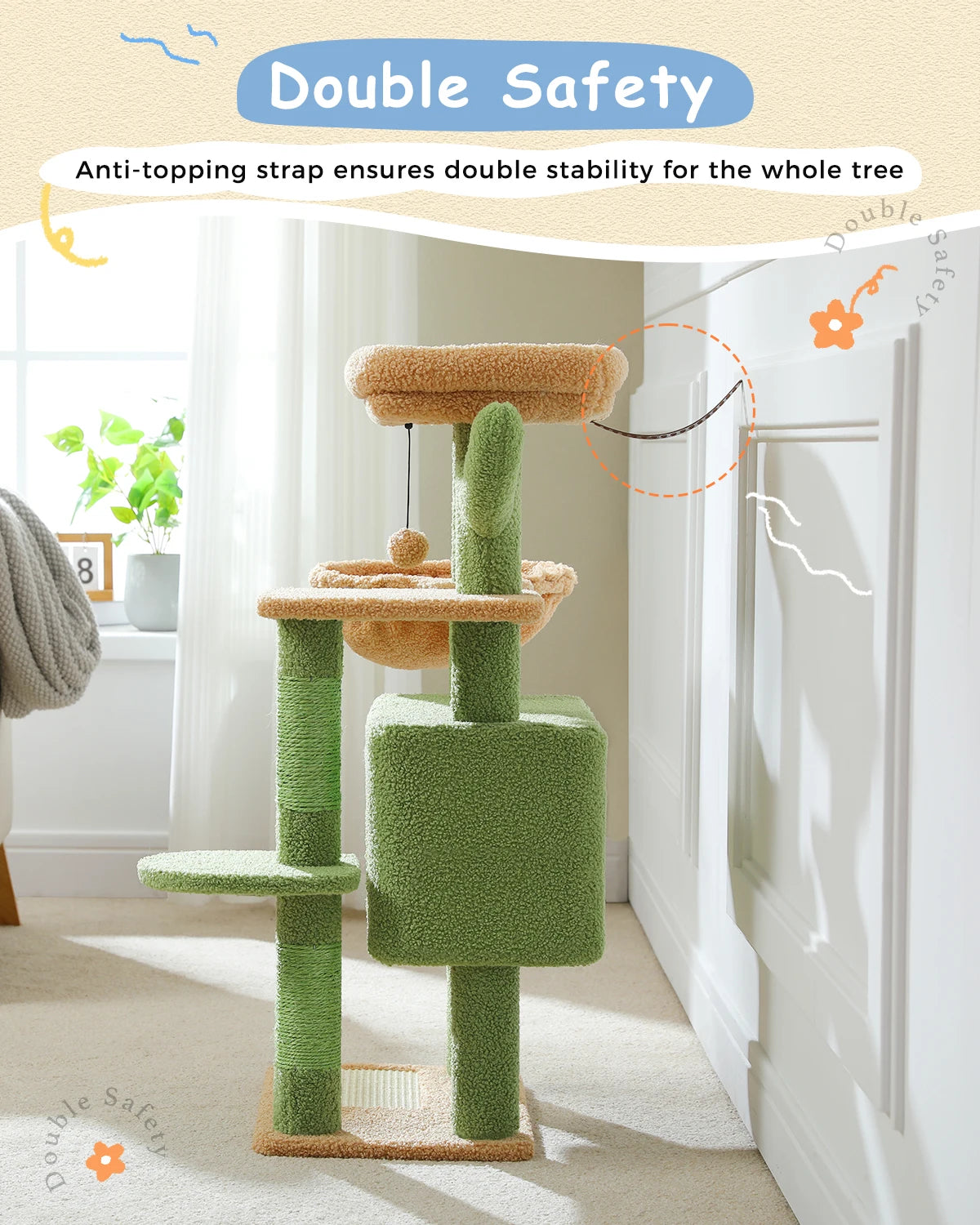 Cat  Tower for Indoor Cats with Large Hammock, Condo House and Scratching Post 