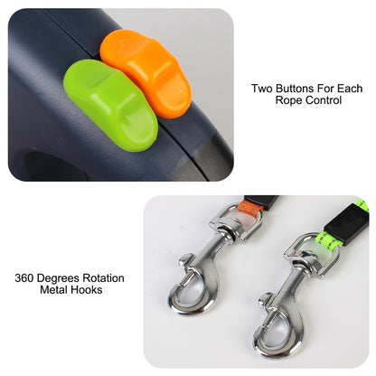 Retractable Reflective Dual Pet Leash Lead with Lights 