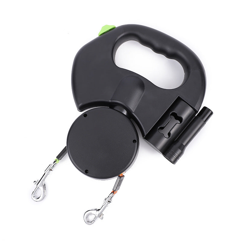 Retractable Reflective Dual Pet Leash Lead with Lights 