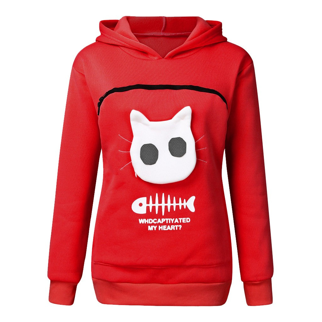 Hoodie Sweatshirt with Cat Pet Pocket 