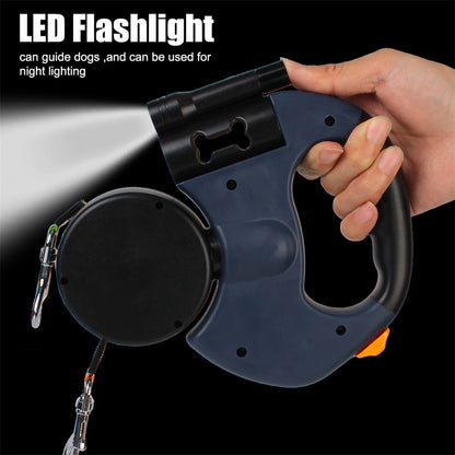 Retractable Reflective Dual Pet Leash Lead with Lights 