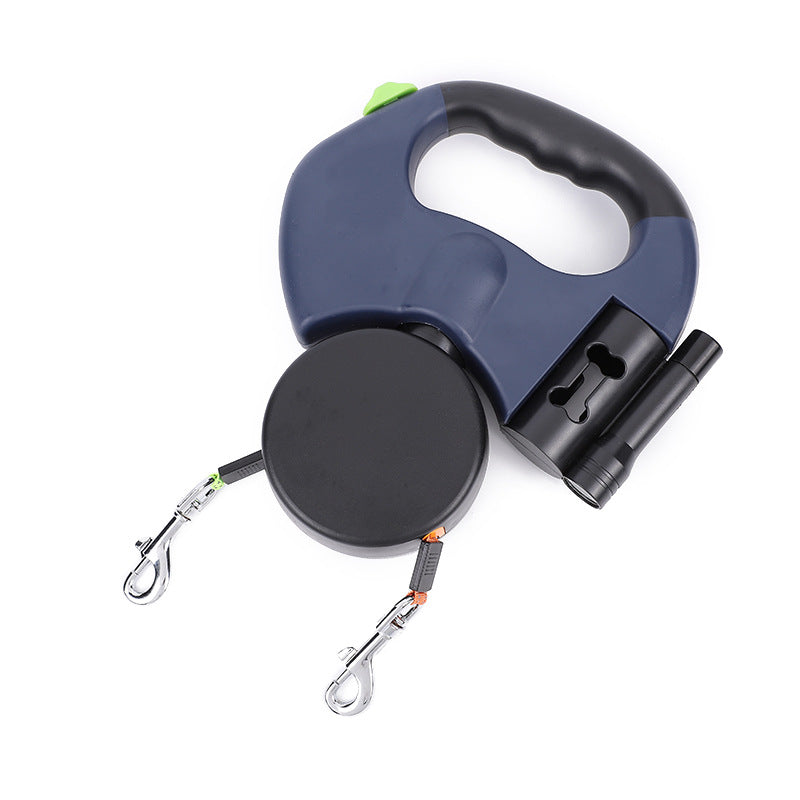 Retractable Reflective Dual Pet Leash Lead with Lights 