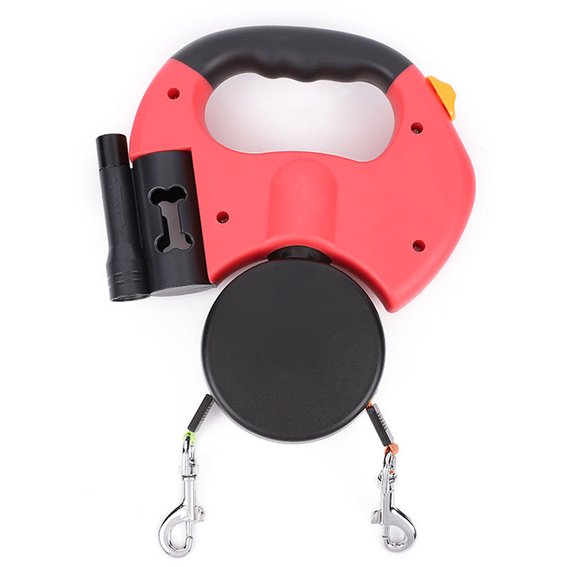 Retractable Reflective Dual Pet Leash Lead with Lights 