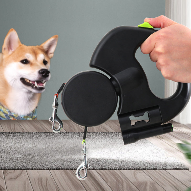 Retractable Reflective Dual Pet Leash Lead with Lights 