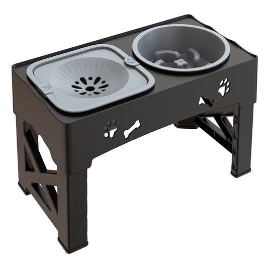 3 in 1  Adjustable Height Pet Slow Feeder and Splash-proof Water Bowl