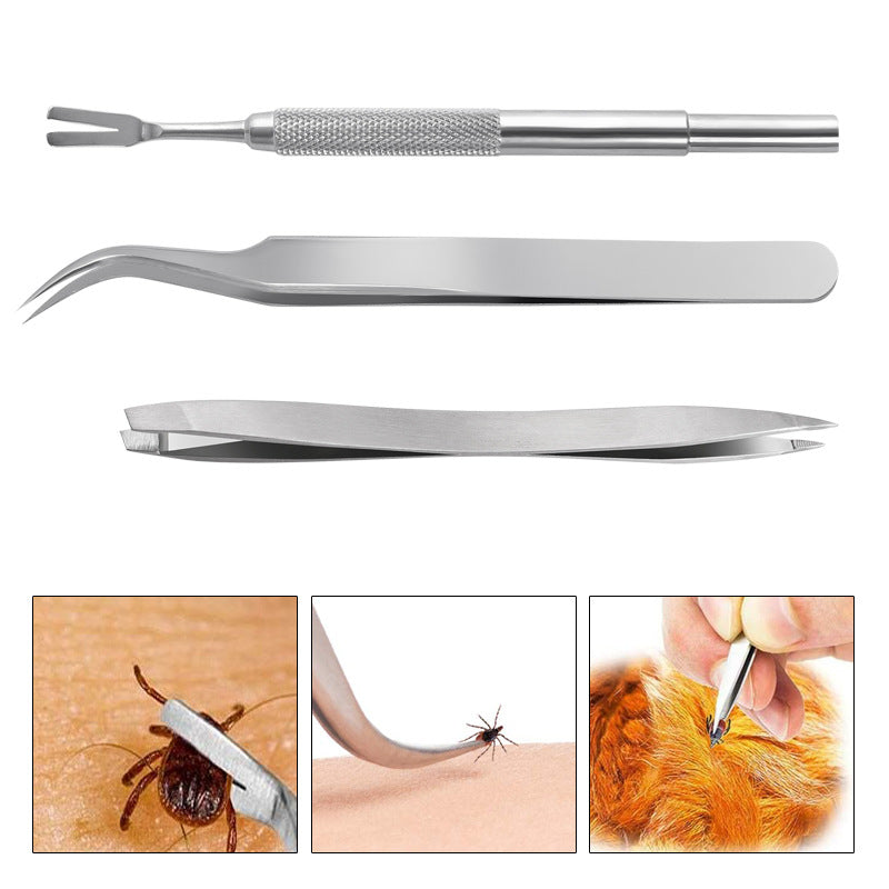 Stainless Steel 3-Piece Set Pet Tick Tool