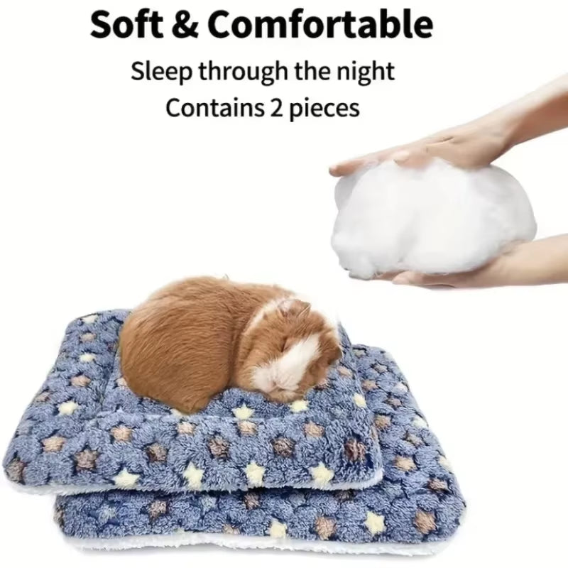 2Pcs Plush Washable Small Animal Bed Mat 